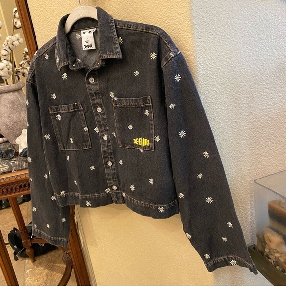 NWT~X-GIRL Black Daisy Embroidery Jean Denim Jacket Size Small - Picture 3 of 11